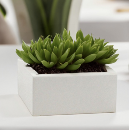 White Short Square Ceramic Block Vase 8.25"