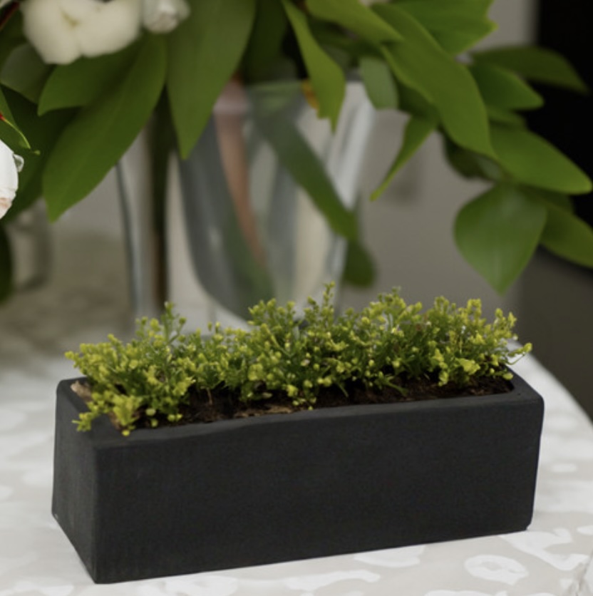 Black Long Rectangular Ceramic Block Vase 12″