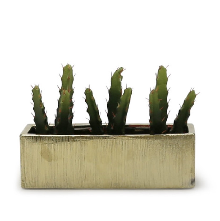 Textured Gold Long Rectangular Ceramic Vase 12″