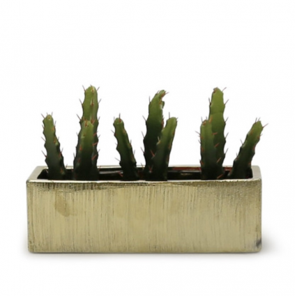 Textured Gold Long Rectangular Ceramic Vase 12″