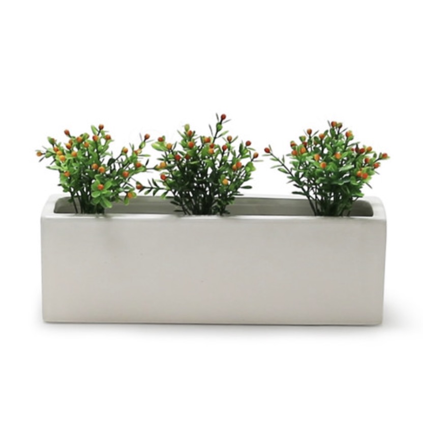 White Long Rectangular Ceramic Block Vase 12"