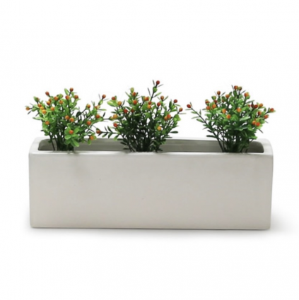 White Long Rectangular Ceramic Block Vase 12"