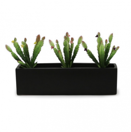 Black Long Rectangular Ceramic Block Vase 14"