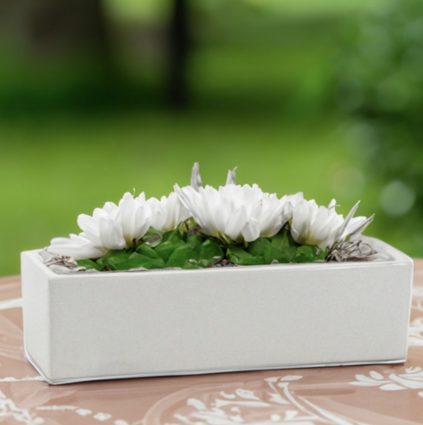 White Long Rectangular Ceramic Block Vase 14"