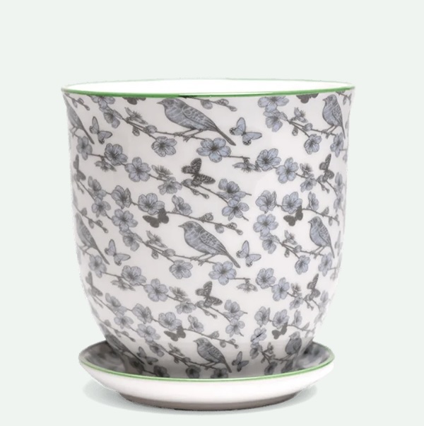 Blue Flowers Porcelain Pot with Saucer 4.25"