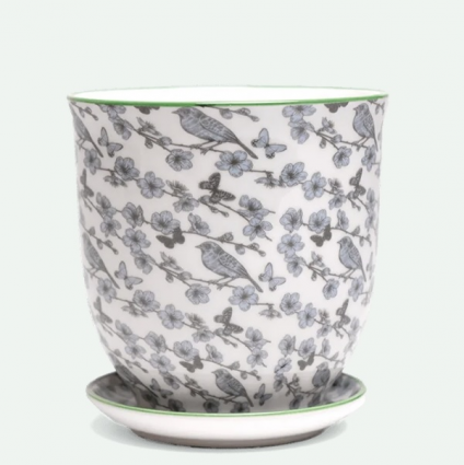 Blue Flowers Porcelain Pot with Saucer 4.25"