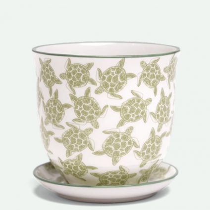 Turtle Porcelain Pot with Saucer 4.25"