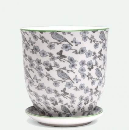 Blue Flowers Porcelain Pot with Saucer 3.25"