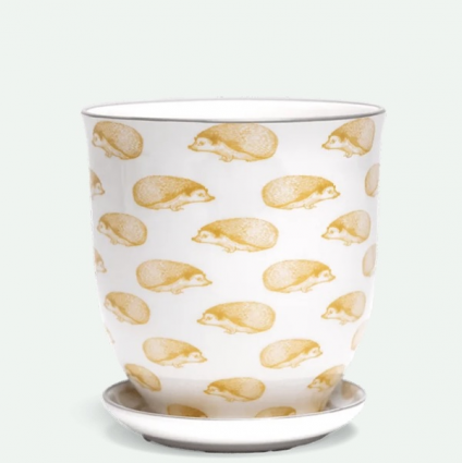 Hedgehog Porcelain Pot with Saucer 3.25"