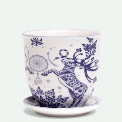 Stag Porcelain Pot with Saucer 3.25"