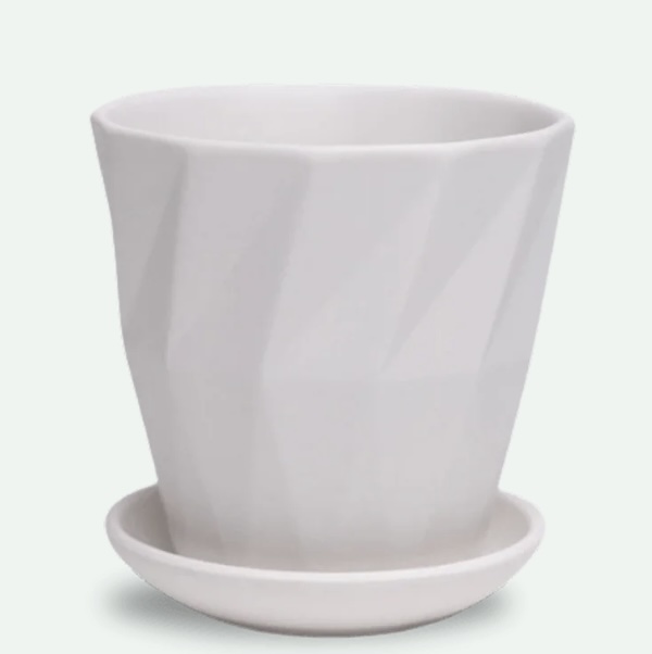 White Textured Porcelain Pot with Saucer 3.5"