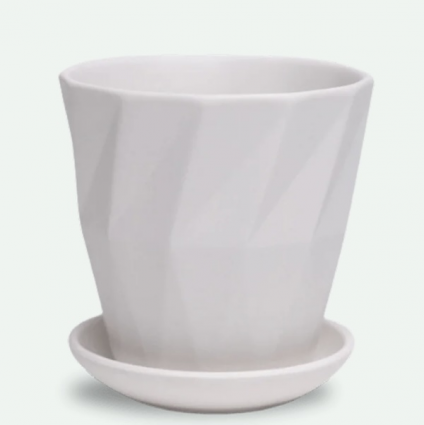 White Textured Porcelain Pot with Saucer 3.5"