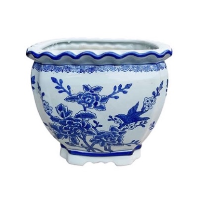 Blue and White Square Porcelain Planter 6"