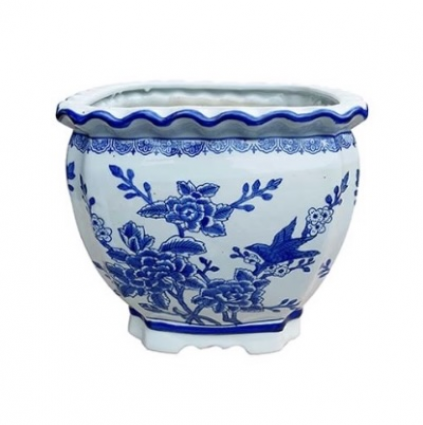Blue and White Square Porcelain Planter 6"