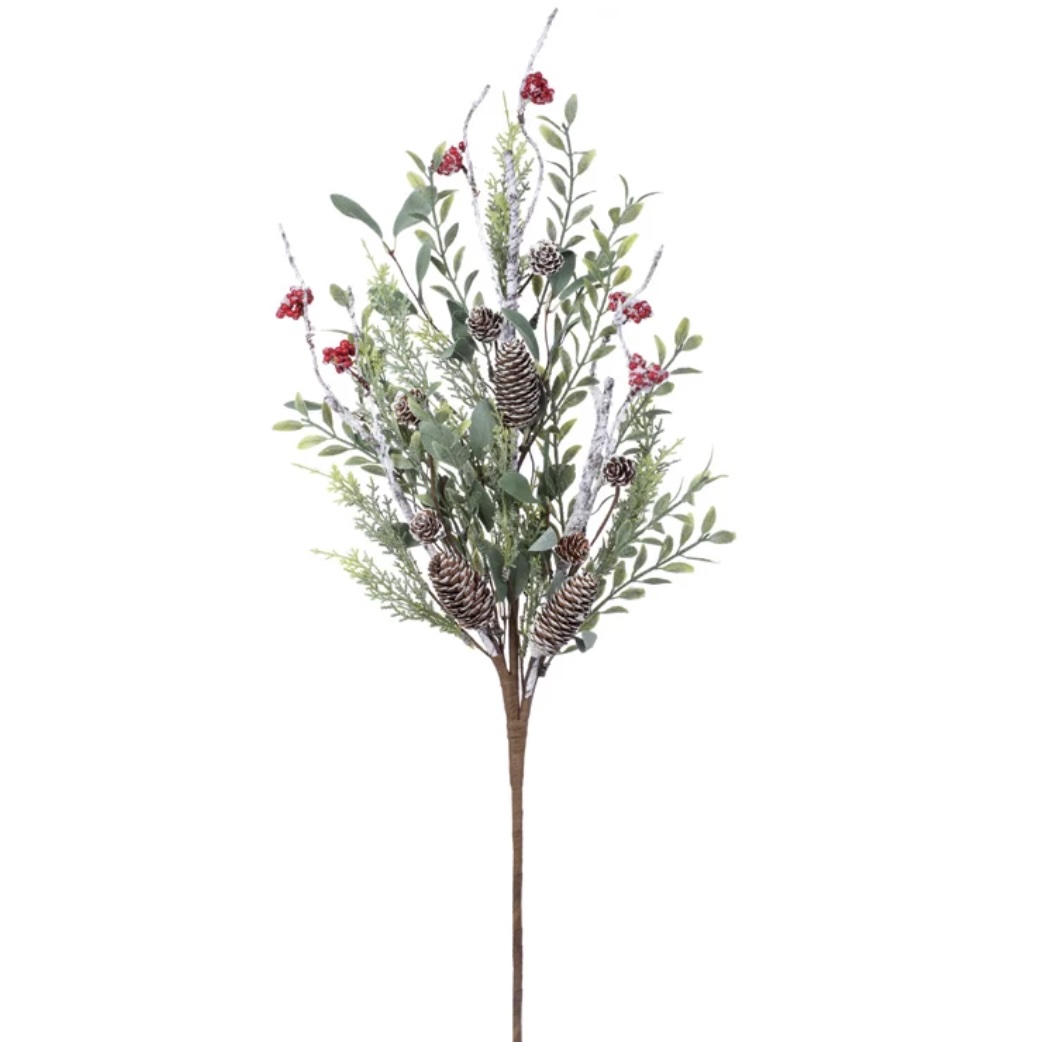 Icy Berry Pinecone and Foliage Christmas Spray 30"