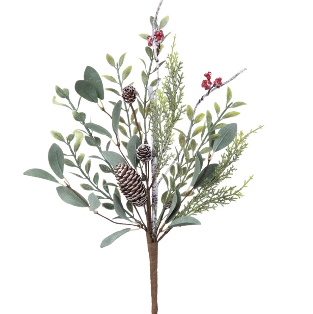 Icy Berry Pinecone and Foliage Christmas Pick 15"