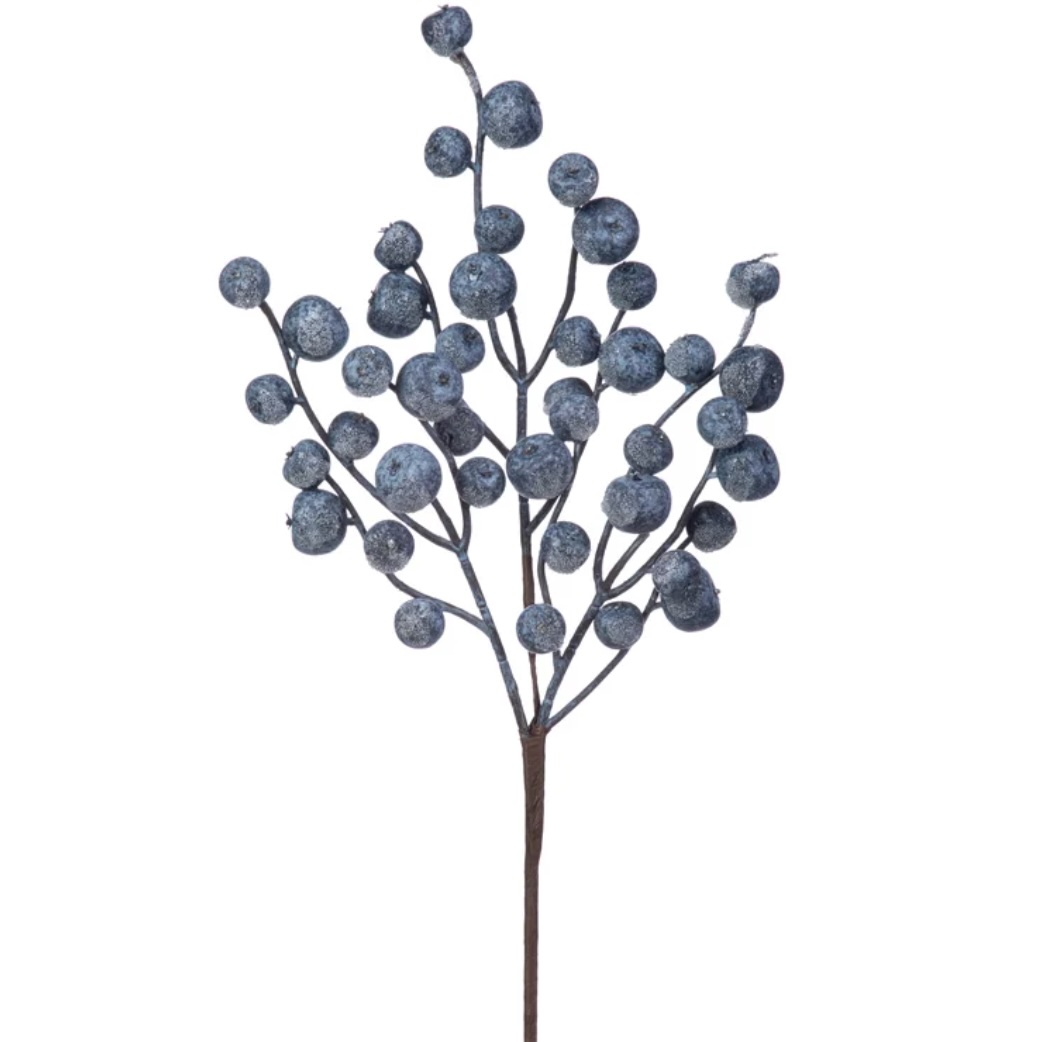 Blue Iced Powdered Berry Christmas Pick 15″