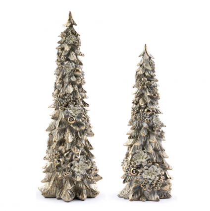Gold Flower and Fruit Christmas Tree 17"