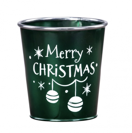 Green Merry Christmas Metal Pot Cover 5"