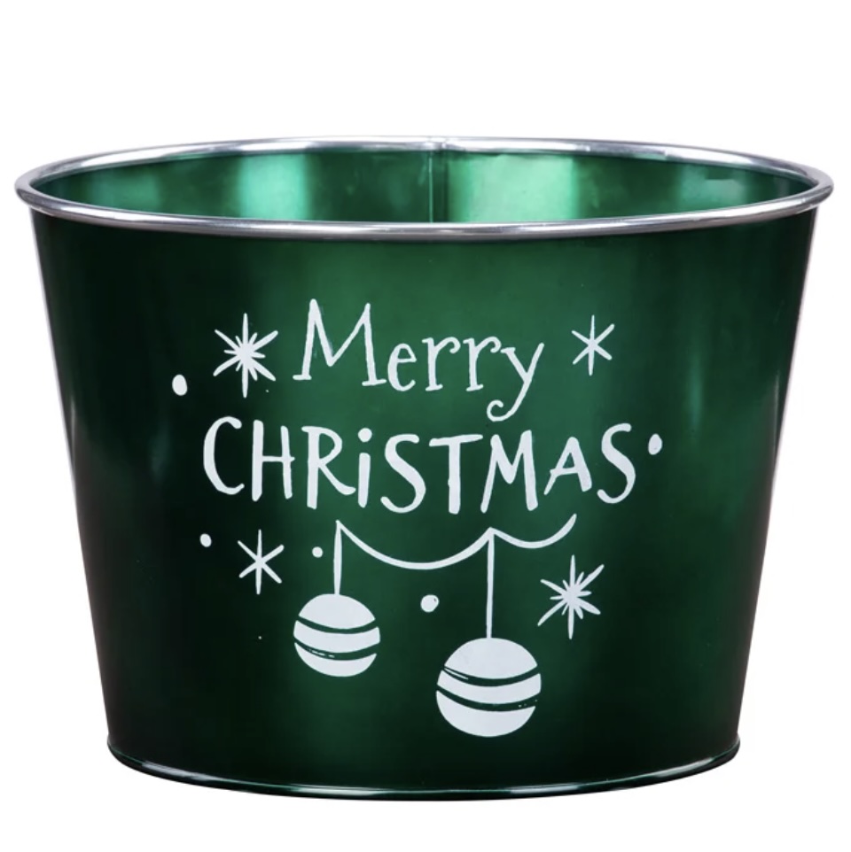 Green Merry Christmas Metal Pot Cover 8.5"