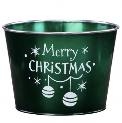 Green Merry Christmas Metal Pot Cover 8.5"