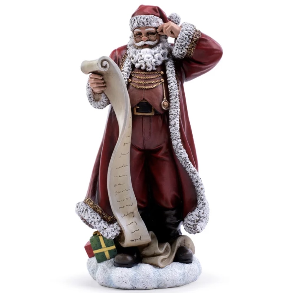 Santa with List Resin Statue 16"
