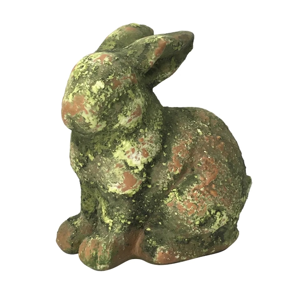 Mossy Terra-Cotta Bunny Figurine 7"