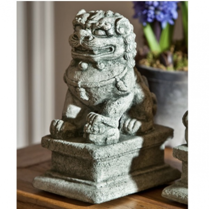 Small Left Temple Foo Dog Cast Stone Statue