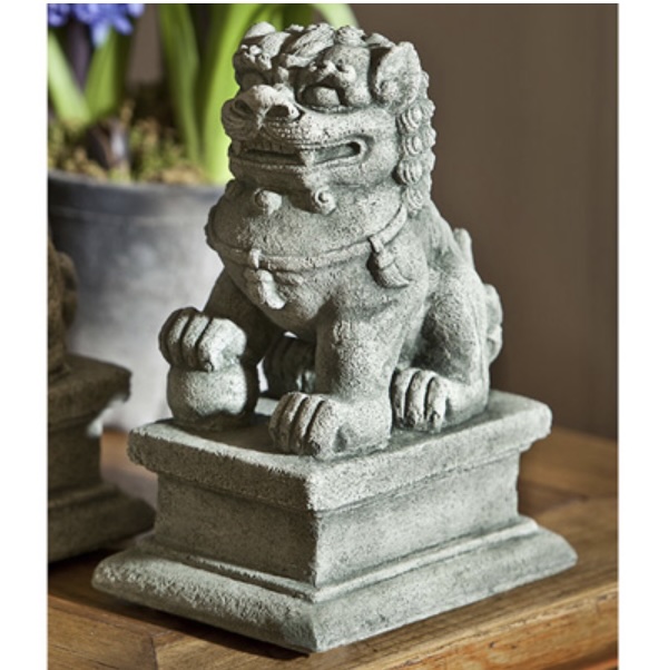 Small Right Temple Foo Dog Cast Stone Statue