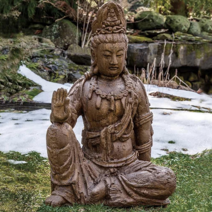 Antique Quan Yin Cast Stone Statue
