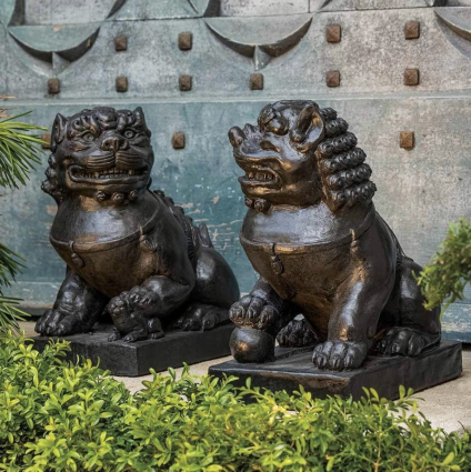 Traditional Foo Dog Cast Stone Statue Set