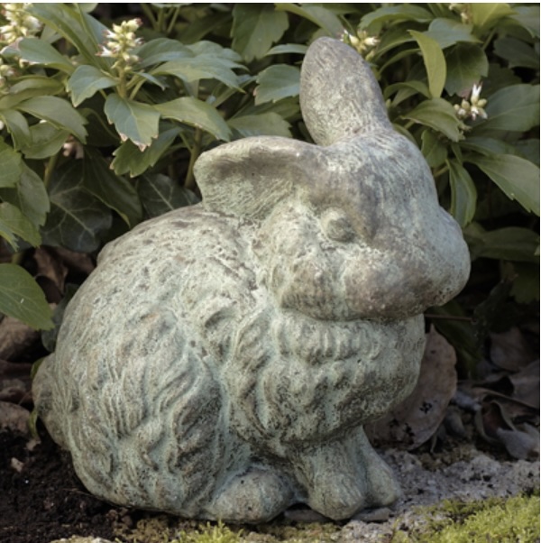 Rabbit with One Ear Up Cast Stone Garden Statue