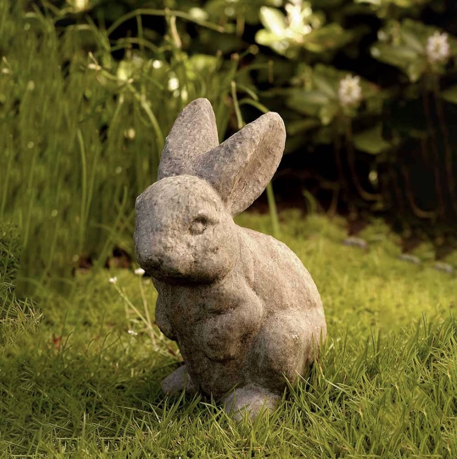 Rabbit Ears Up Cast Stone Garden Statue (Aged Limestone)