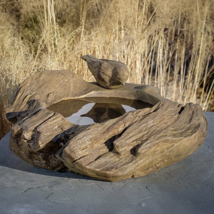 Driftwood Perch Concrete Birdbath