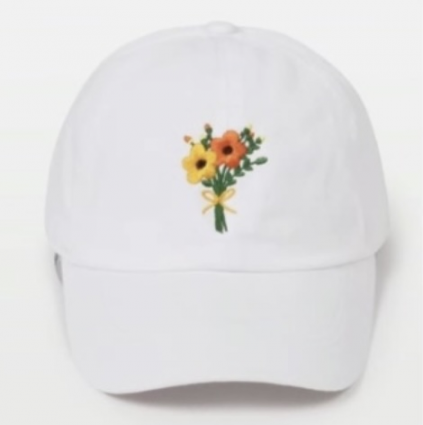 White Floral Embroidered Baseball Hat