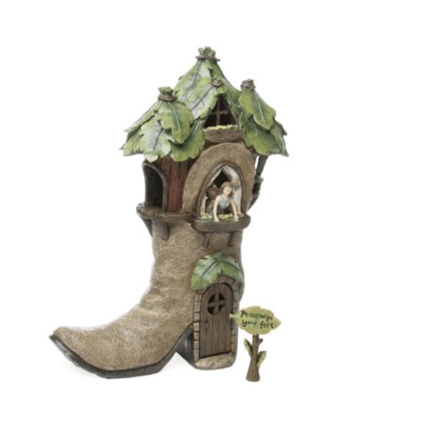 Mini Boot Fairy House with Sign