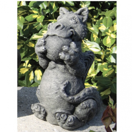 Lil Dragon Playing Ball Cast Stone Garden Statue