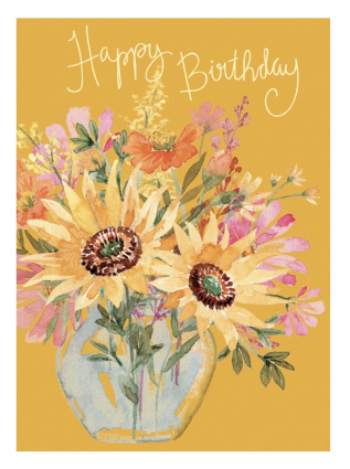 Yellow Flowers in a Vase Birthday Card