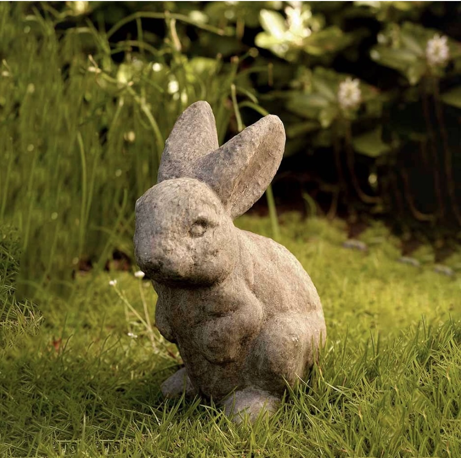 Rabbit Ears Up Cast Stone Garden Statue (Natural)