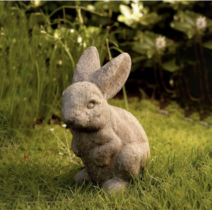 Rabbit Ears Up Cast Stone Garden Statue (Natural)