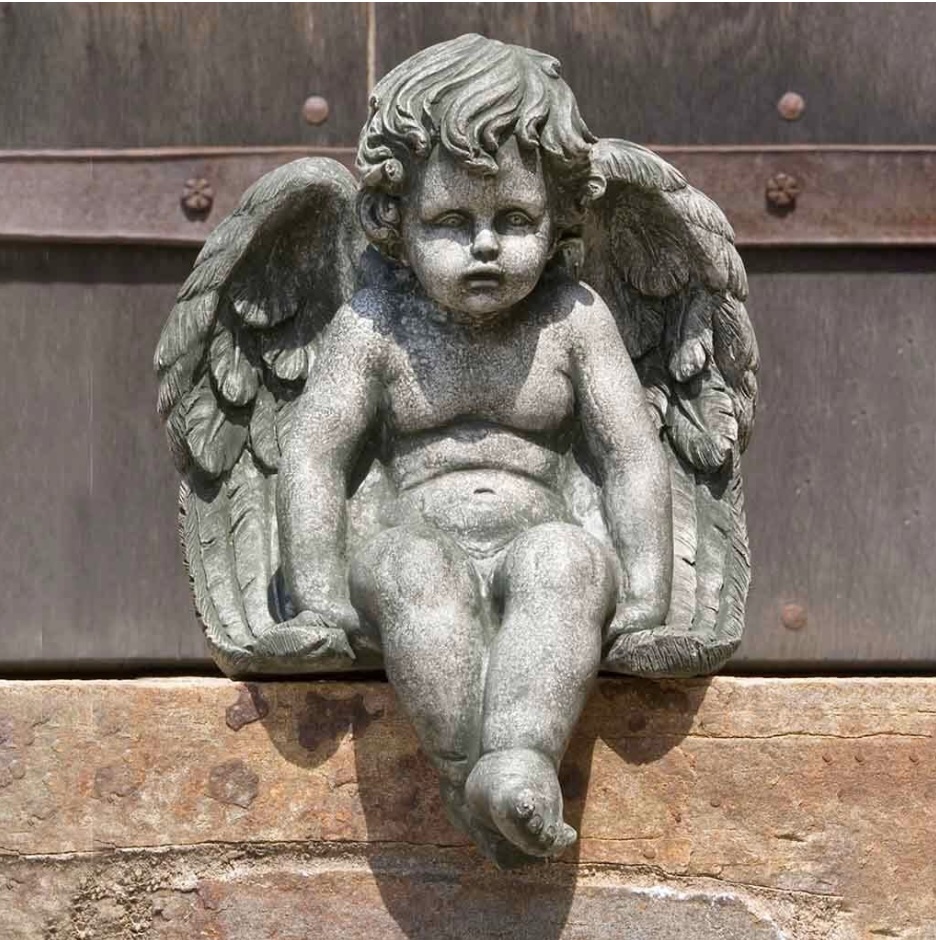 Medium Sitting Cherub Cast Stone Garden Statue