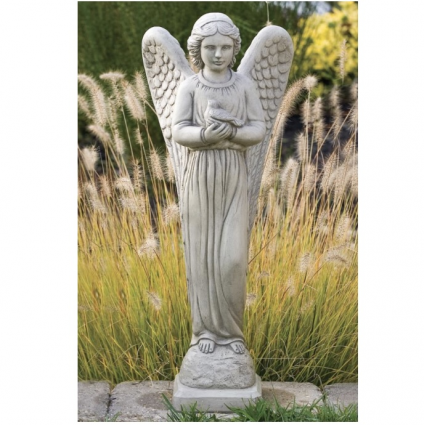 Angel with Dove Cast Stone Garden Statue