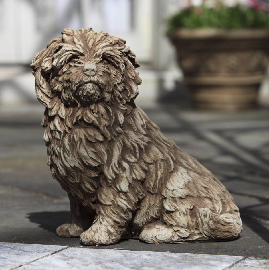 Fluffy Dog Cast Stone Garden Statue