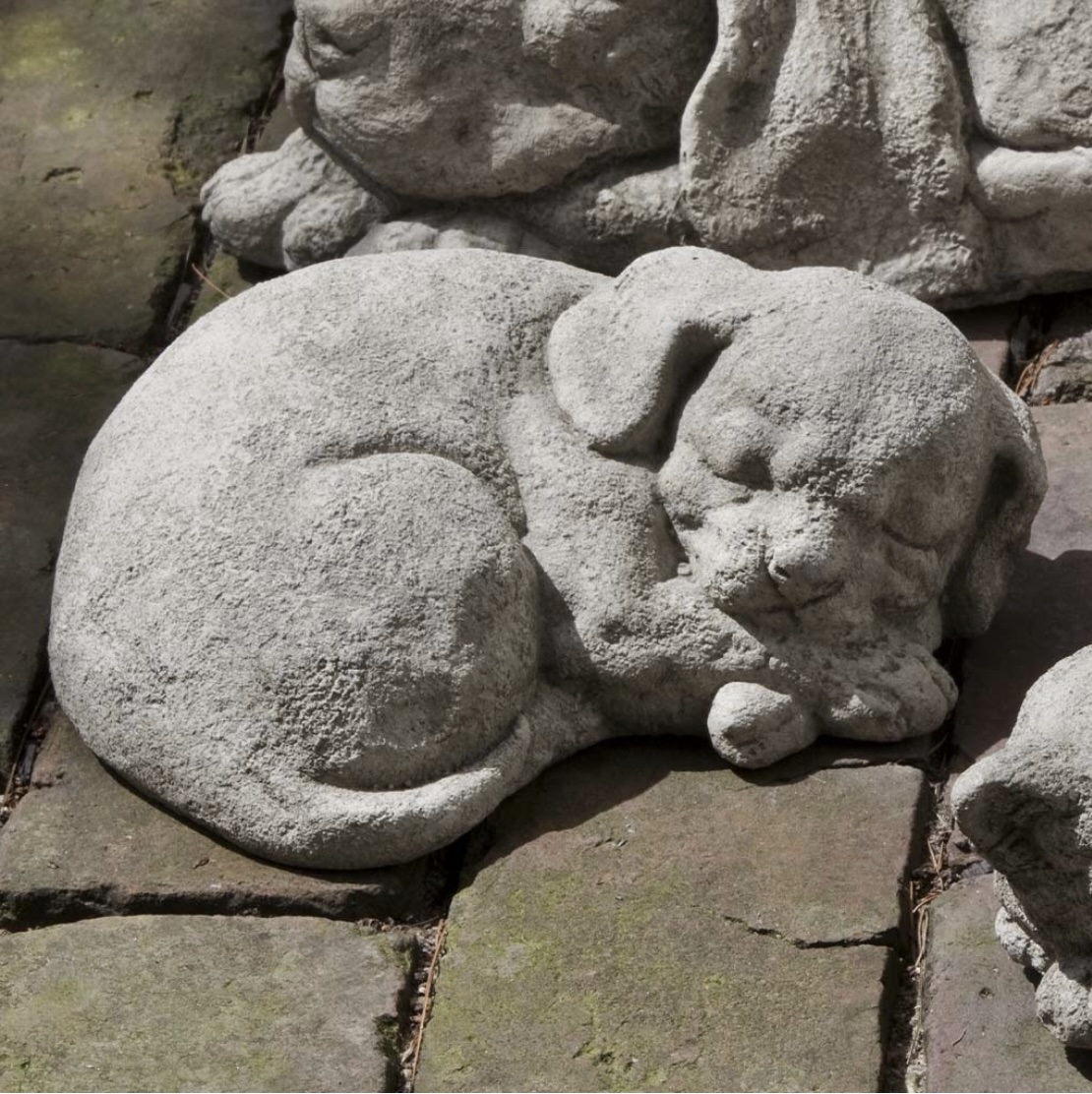 Small Curled Dog Cast Stone Garden Statue