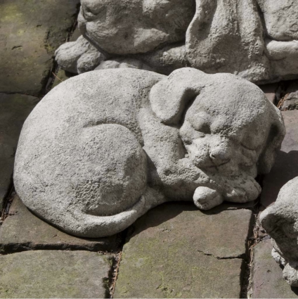 Small Curled Dog Cast Stone Garden Statue