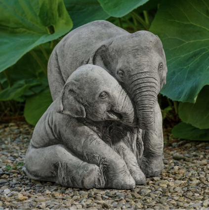Elephant Mother and Child Cast Stone Garden Statue