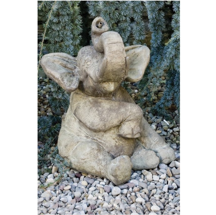Sitting Elephant Plumbed Cast Stone Garden Statue