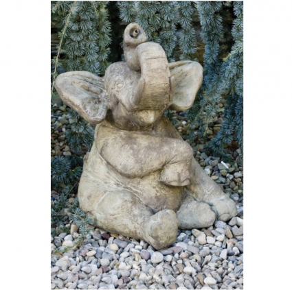 Sitting Elephant Plumbed Cast Stone Garden Statue