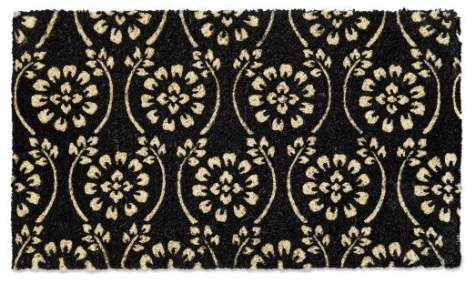 Black Floral & Vine Coir Doormat