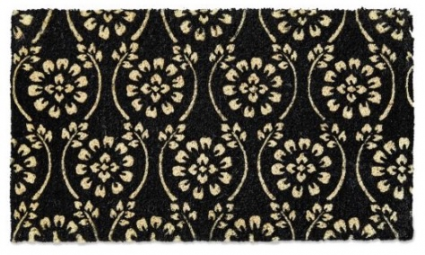 Black Floral & Vine Coir Doormat